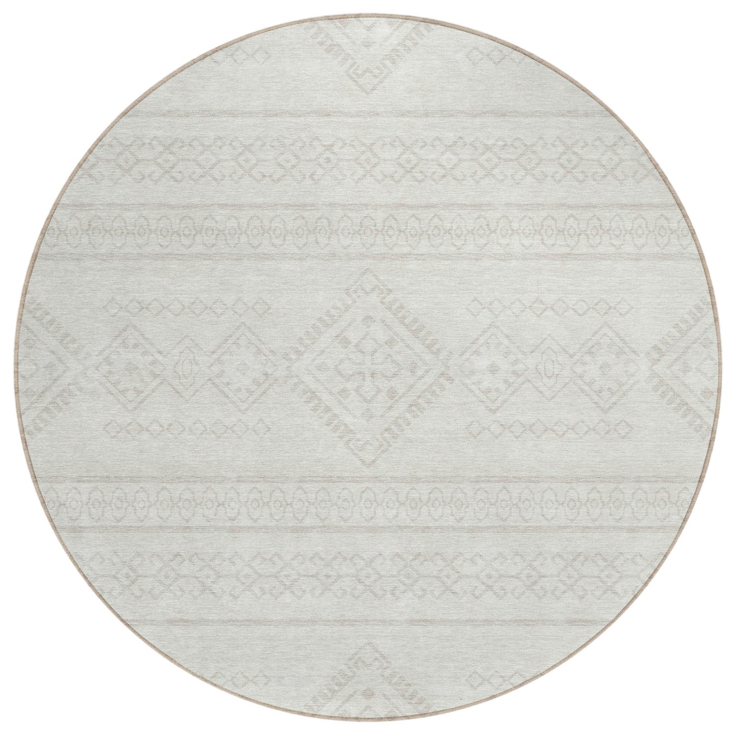Tabselect Home Line 8' Ivory And Silver Round Southwestern Washable Indoor Outdoor Area Rug