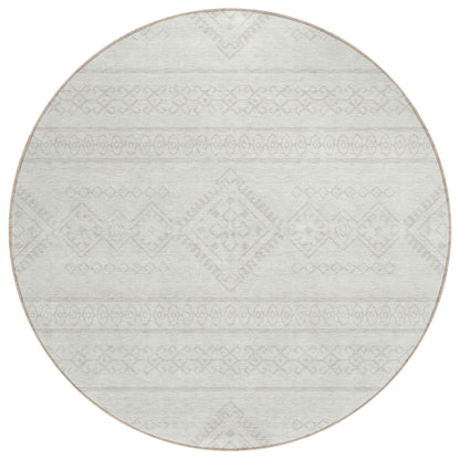 Tabselect Home Line 8' Ivory And Silver Round Southwestern Washable Indoor Outdoor Area Rug