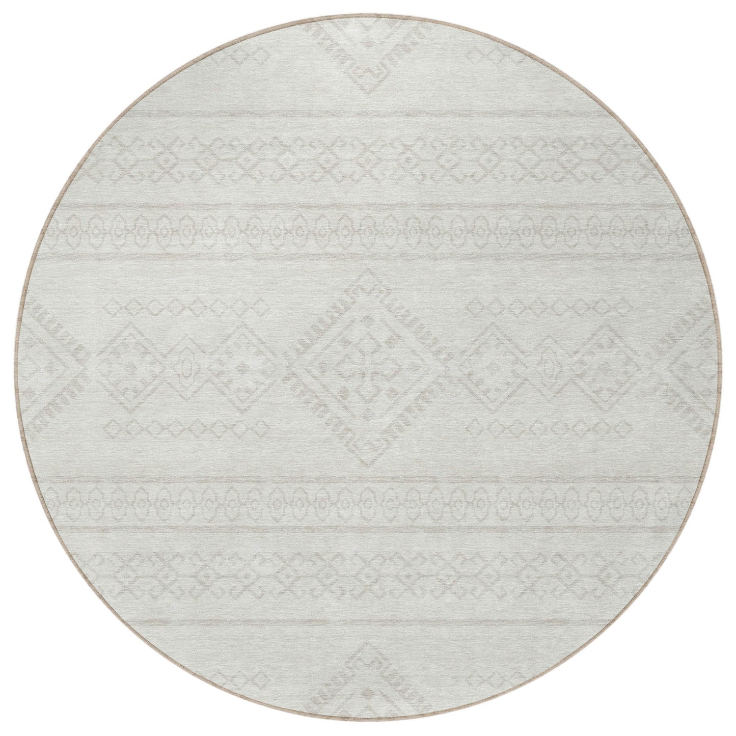 Tabselect Home Line 8' Ivory And Silver Round Southwestern Washable Indoor Outdoor Area Rug