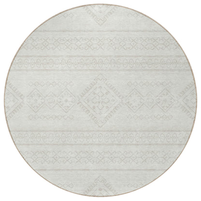 Tabselect Home Line 8' Ivory And Silver Round Southwestern Washable Indoor Outdoor Area Rug