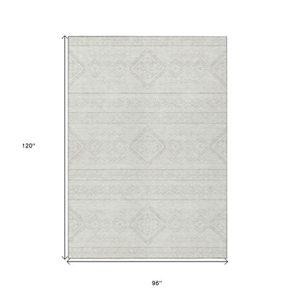 Tabselect Home Line 8' X 10' Ivory And Silver Southwestern Washable Indoor Outdoor Area Rug