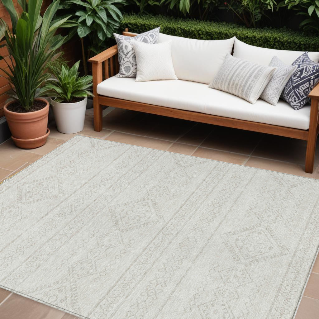 Tabselect Home Line 8' X 10' Ivory And Silver Southwestern Washable Indoor Outdoor Area Rug
