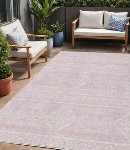 Tabselect Home Line 5' X 8' Pink And Ivory Southwestern Washable Indoor Outdoor Area Rug