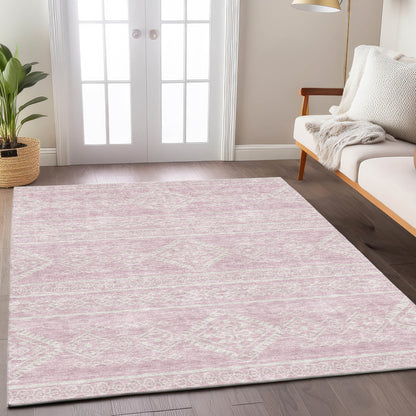 Tabselect Home Line 5' X 8' Pink And Ivory Southwestern Washable Indoor Outdoor Area Rug
