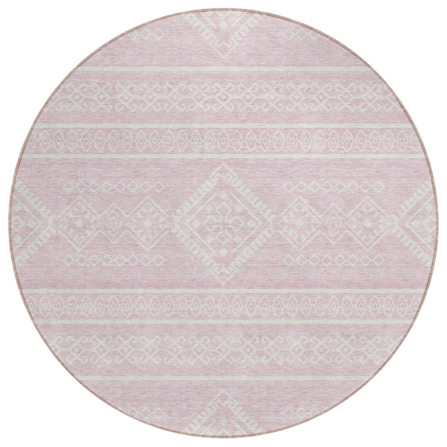 Tabselect Home Line 8' Pink And Ivory Round Southwestern Washable Indoor Outdoor Area Rug