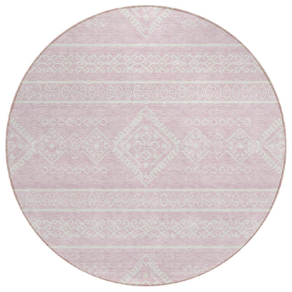 Tabselect Home Line 8' Pink And Ivory Round Southwestern Washable Indoor Outdoor Area Rug
