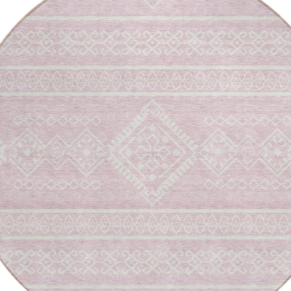Tabselect Home Line 8' Pink And Ivory Round Southwestern Washable Indoor Outdoor Area Rug