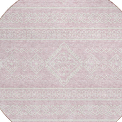 Tabselect Home Line 8' Pink And Ivory Round Southwestern Washable Indoor Outdoor Area Rug