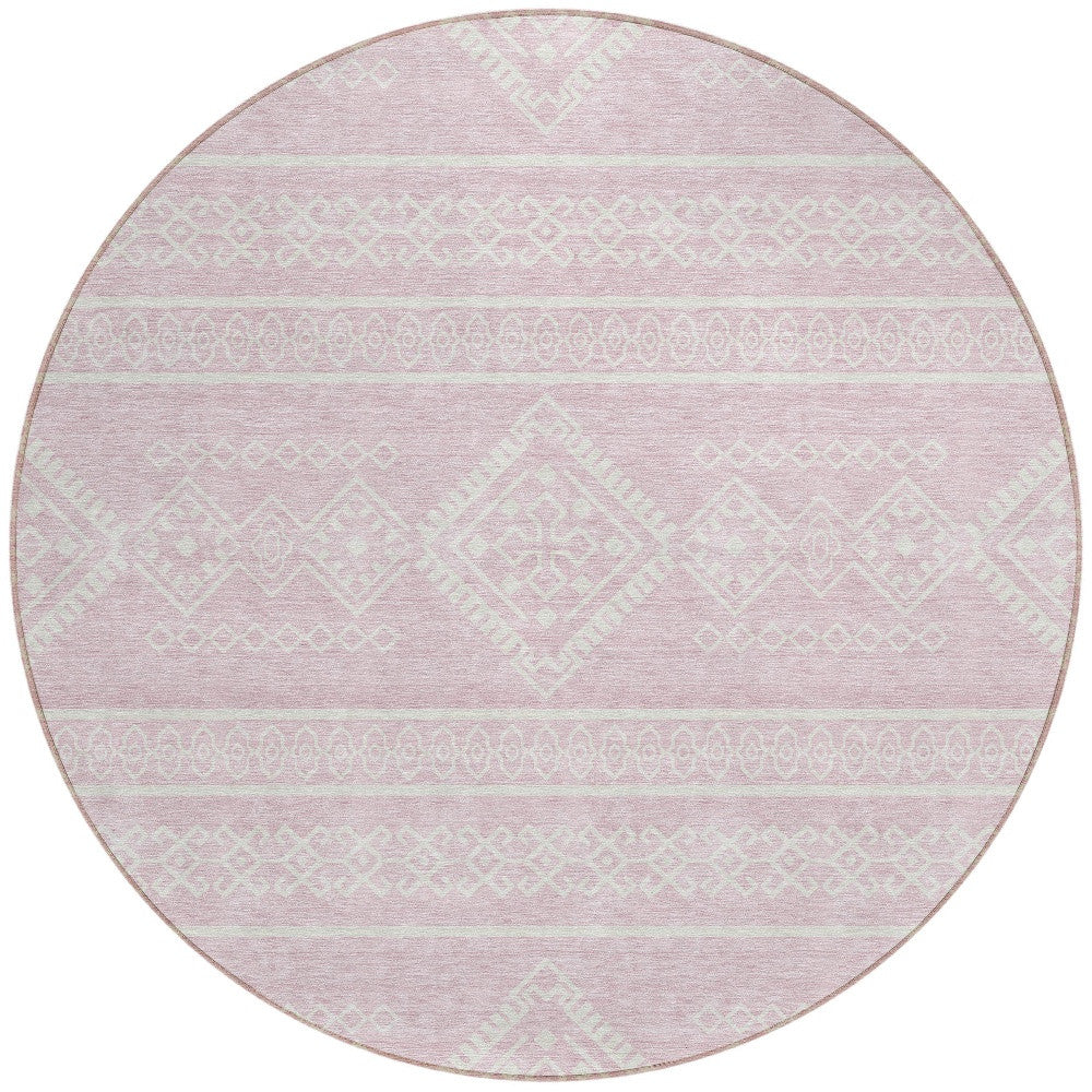 Tabselect Home Line 8' Pink And Ivory Round Southwestern Washable Indoor Outdoor Area Rug
