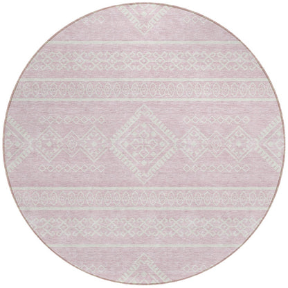 Tabselect Home Line 8' Pink And Ivory Round Southwestern Washable Indoor Outdoor Area Rug