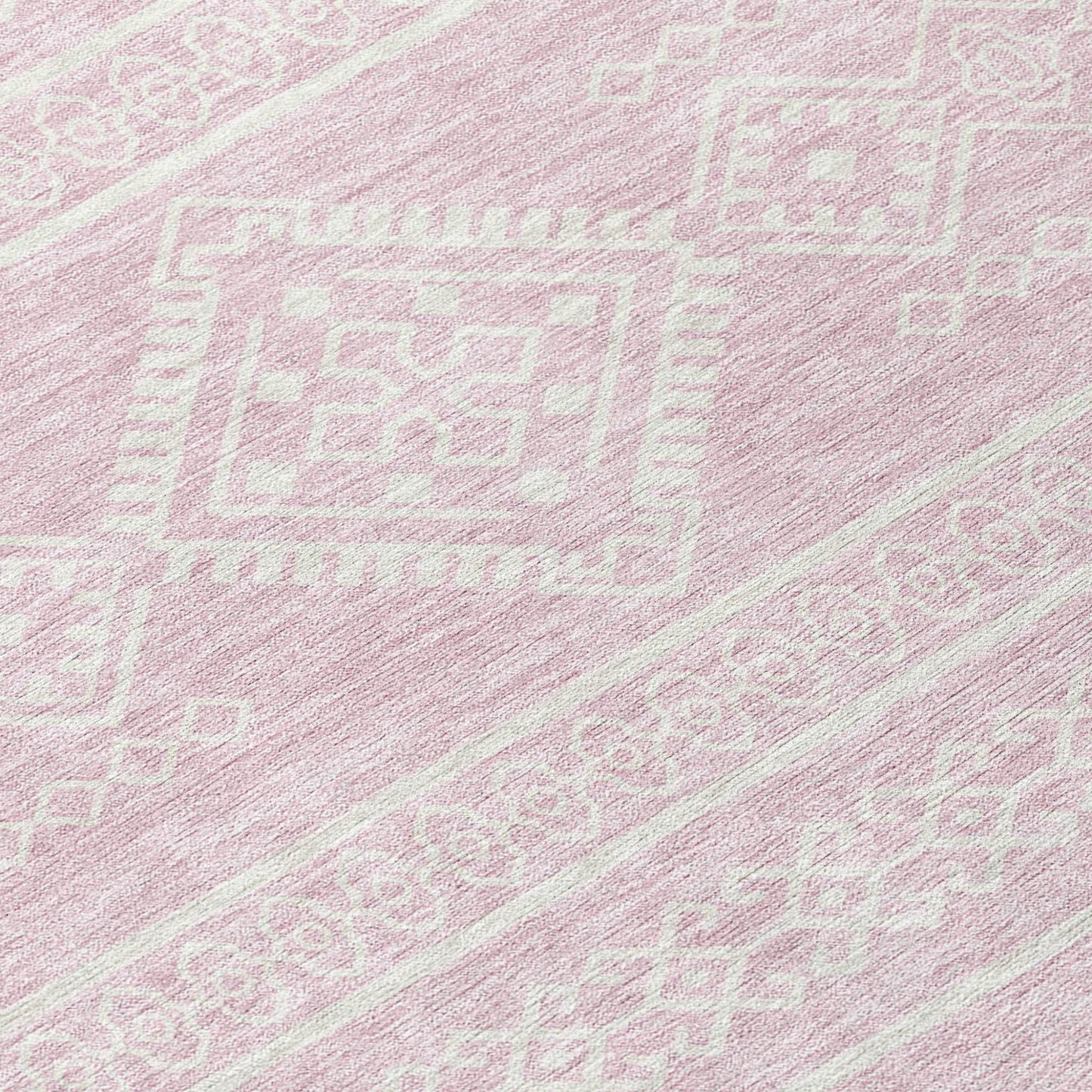 Tabselect Home Line 8' Pink And Ivory Round Southwestern Washable Indoor Outdoor Area Rug