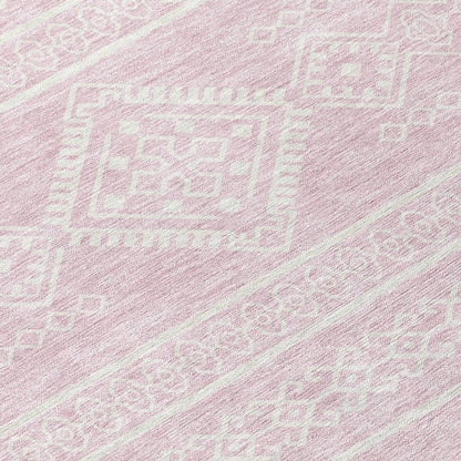 Tabselect Home Line 8' Pink And Ivory Round Southwestern Washable Indoor Outdoor Area Rug