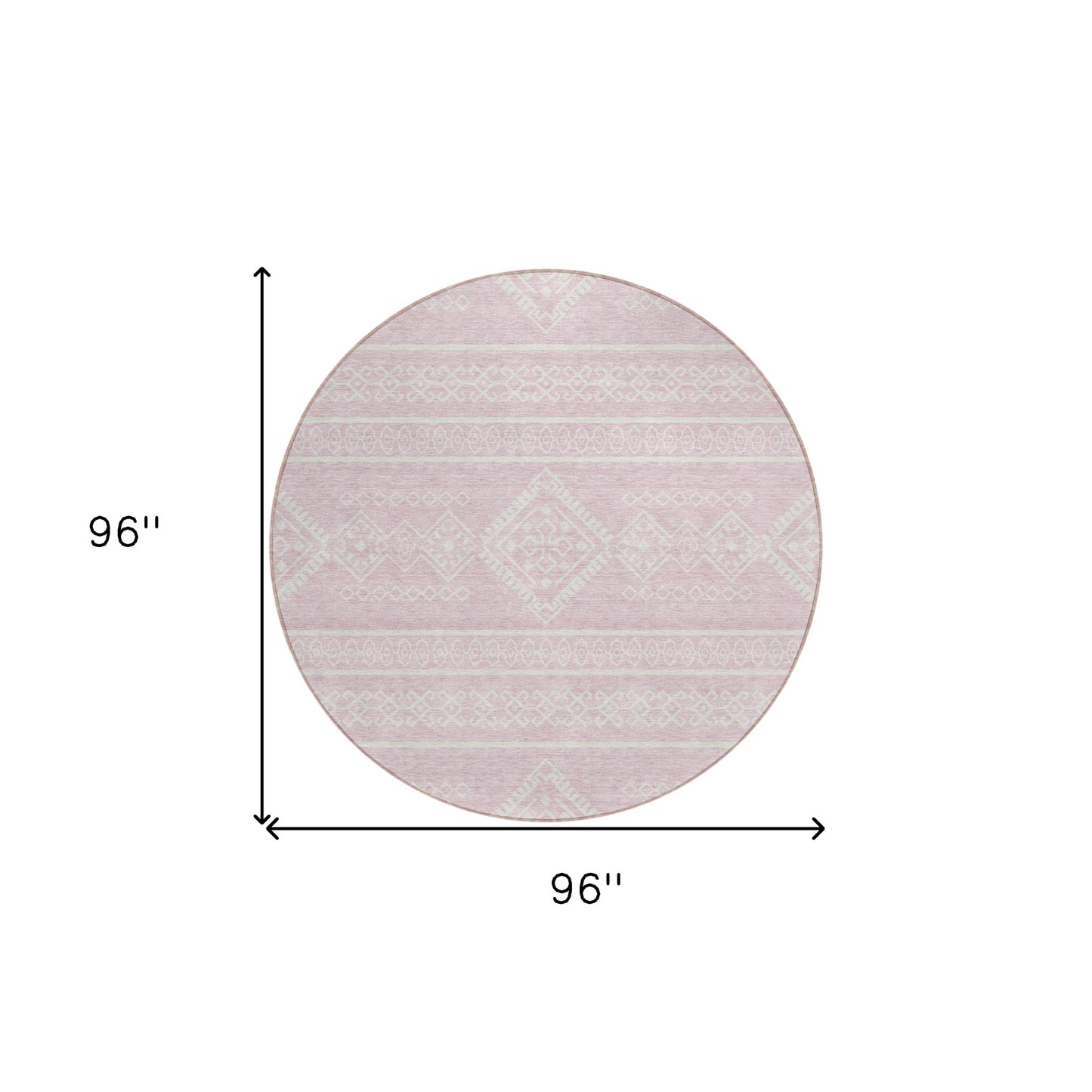 Tabselect Home Line 8' Pink And Ivory Round Southwestern Washable Indoor Outdoor Area Rug