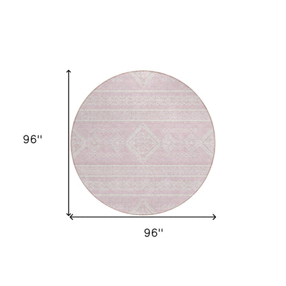 Tabselect Home Line 8' Pink And Ivory Round Southwestern Washable Indoor Outdoor Area Rug