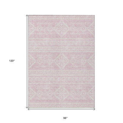 Tabselect Home Line 8' X 10' Pink And Ivory Southwestern Washable Indoor Outdoor Area Rug
