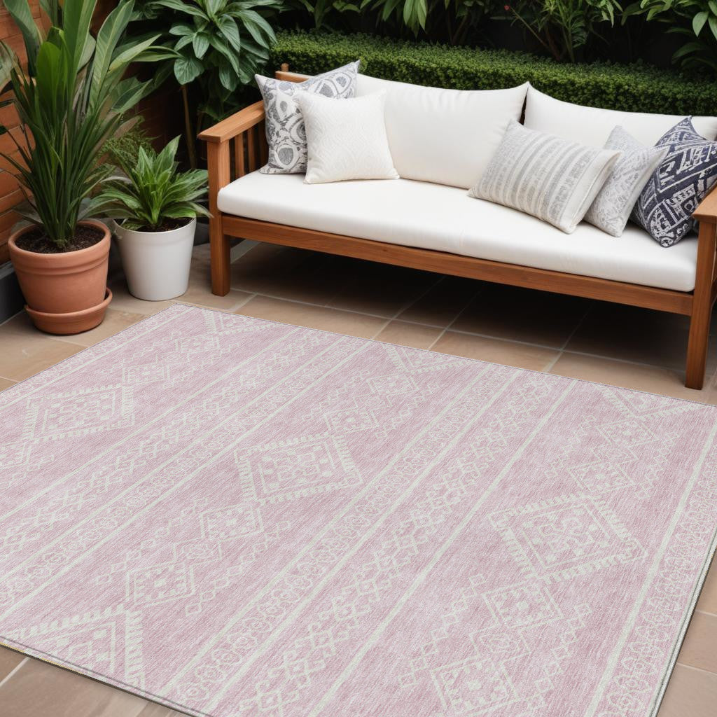 Tabselect Home Line 8' X 10' Pink And Ivory Southwestern Washable Indoor Outdoor Area Rug