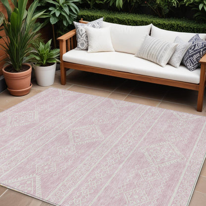Tabselect Home Line 8' X 10' Pink And Ivory Southwestern Washable Indoor Outdoor Area Rug
