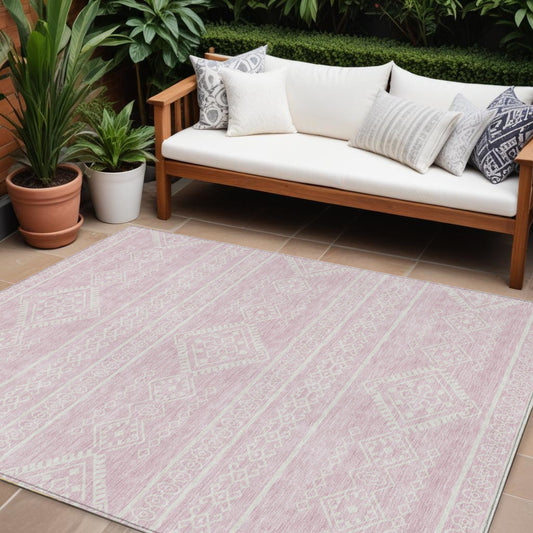 Tabselect Home Line 8' X 10' Pink And Ivory Southwestern Washable Indoor Outdoor Area Rug