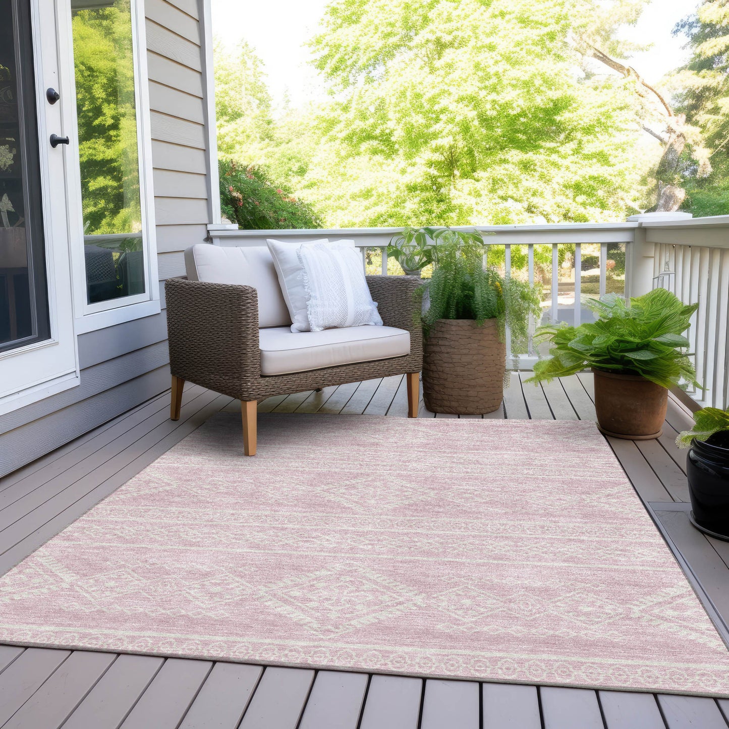 Tabselect Home Line 8' X 10' Pink And Ivory Southwestern Washable Indoor Outdoor Area Rug