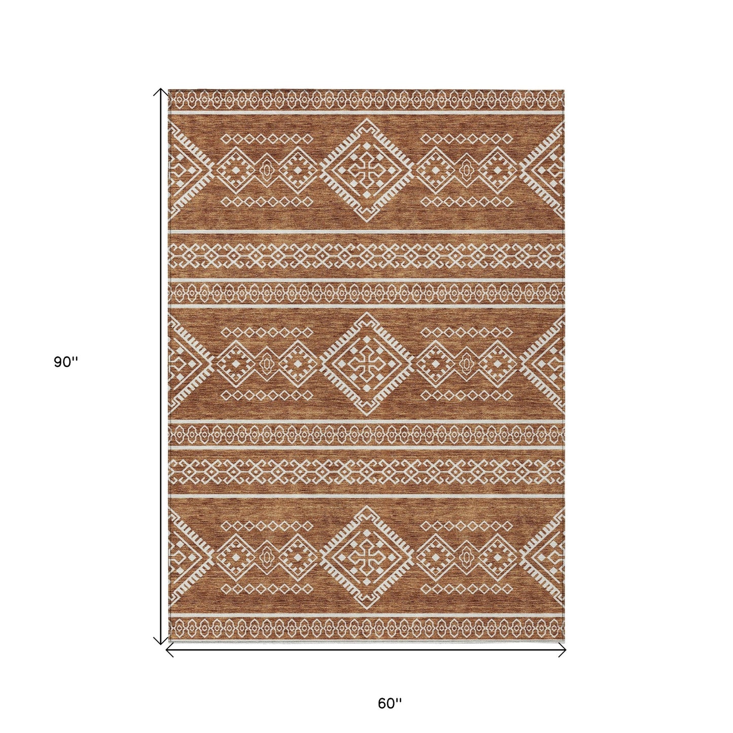 Tabselect Home Line 5' X 8' Orange And Ivory Southwestern Washable Indoor Outdoor Area Rug