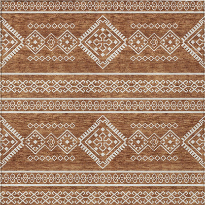 Tabselect Home Line 5' X 8' Orange And Ivory Southwestern Washable Indoor Outdoor Area Rug