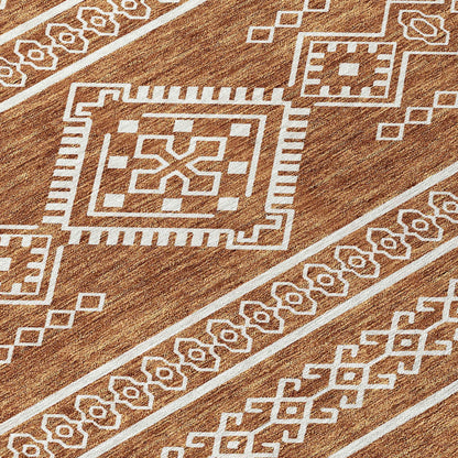 Tabselect Home Line 5' X 8' Orange And Ivory Southwestern Washable Indoor Outdoor Area Rug