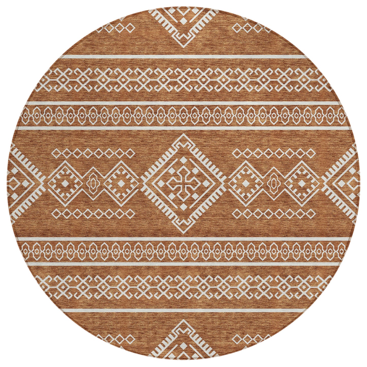 Tabselect Home Line 8' Orange And Ivory Round Southwestern Washable Indoor Outdoor Area Rug
