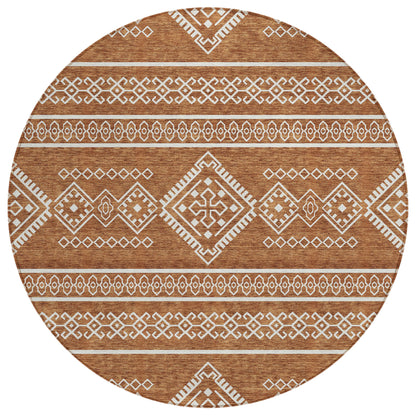 Tabselect Home Line 8' Orange And Ivory Round Southwestern Washable Indoor Outdoor Area Rug