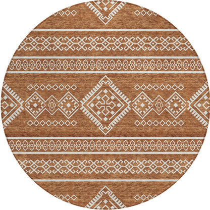 Tabselect Home Line 8' Orange And Ivory Round Southwestern Washable Indoor Outdoor Area Rug