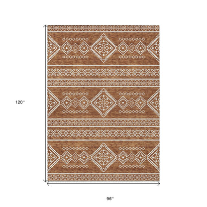 Tabselect Home Line 8' X 10' Orange And Ivory Southwestern Washable Indoor Outdoor Area Rug