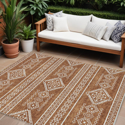 Tabselect Home Line 8' X 10' Orange And Ivory Southwestern Washable Indoor Outdoor Area Rug