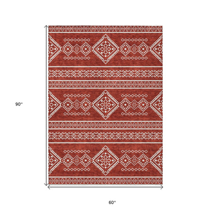 Tabselect Home Line 5' X 8' Red And Ivory Southwestern Washable Indoor Outdoor Area Rug
