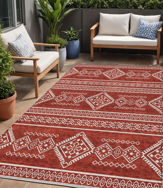 Tabselect Home Line 5' X 8' Red And Ivory Southwestern Washable Indoor Outdoor Area Rug