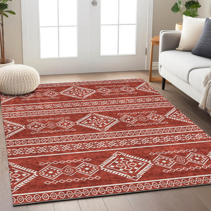 Tabselect Home Line 5' X 8' Red And Ivory Southwestern Washable Indoor Outdoor Area Rug