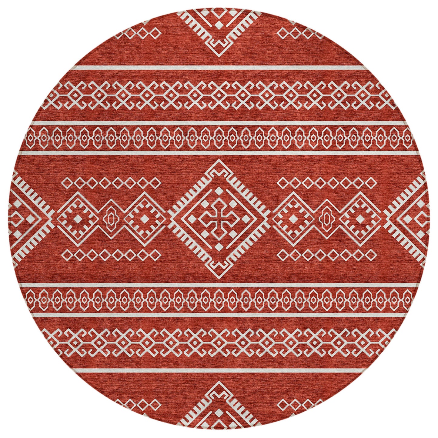 Tabselect Home Line 8' Red And Ivory Round Southwestern Washable Indoor Outdoor Area Rug