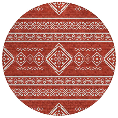 Tabselect Home Line 8' Red And Ivory Round Southwestern Washable Indoor Outdoor Area Rug