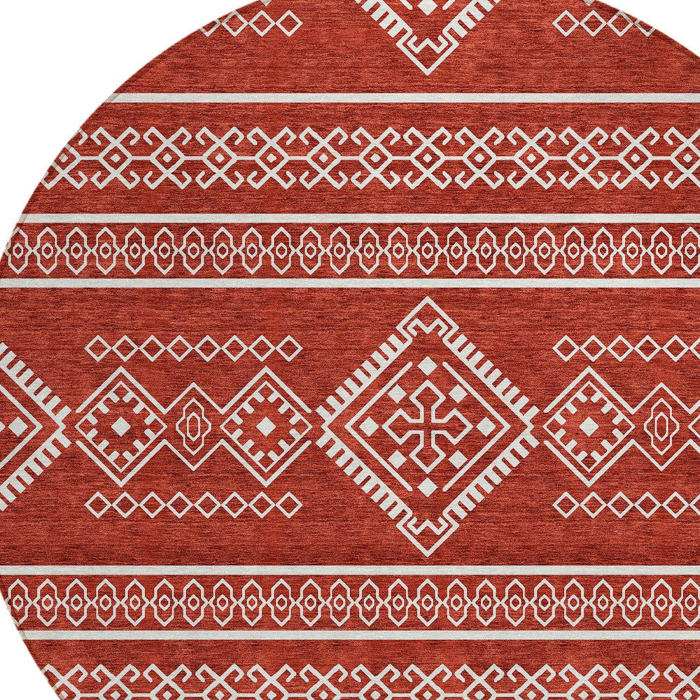 Tabselect Home Line 8' Red And Ivory Round Southwestern Washable Indoor Outdoor Area Rug