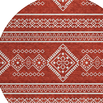 Tabselect Home Line 8' Red And Ivory Round Southwestern Washable Indoor Outdoor Area Rug