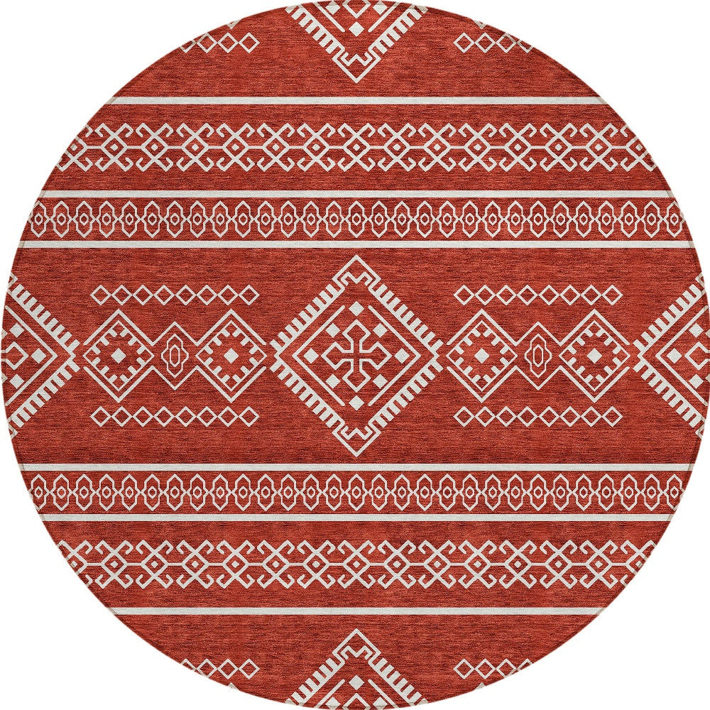 Tabselect Home Line 8' Red And Ivory Round Southwestern Washable Indoor Outdoor Area Rug