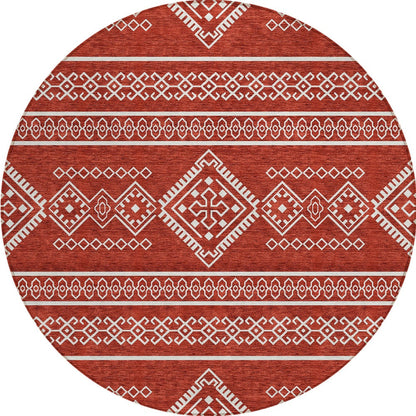 Tabselect Home Line 8' Red And Ivory Round Southwestern Washable Indoor Outdoor Area Rug