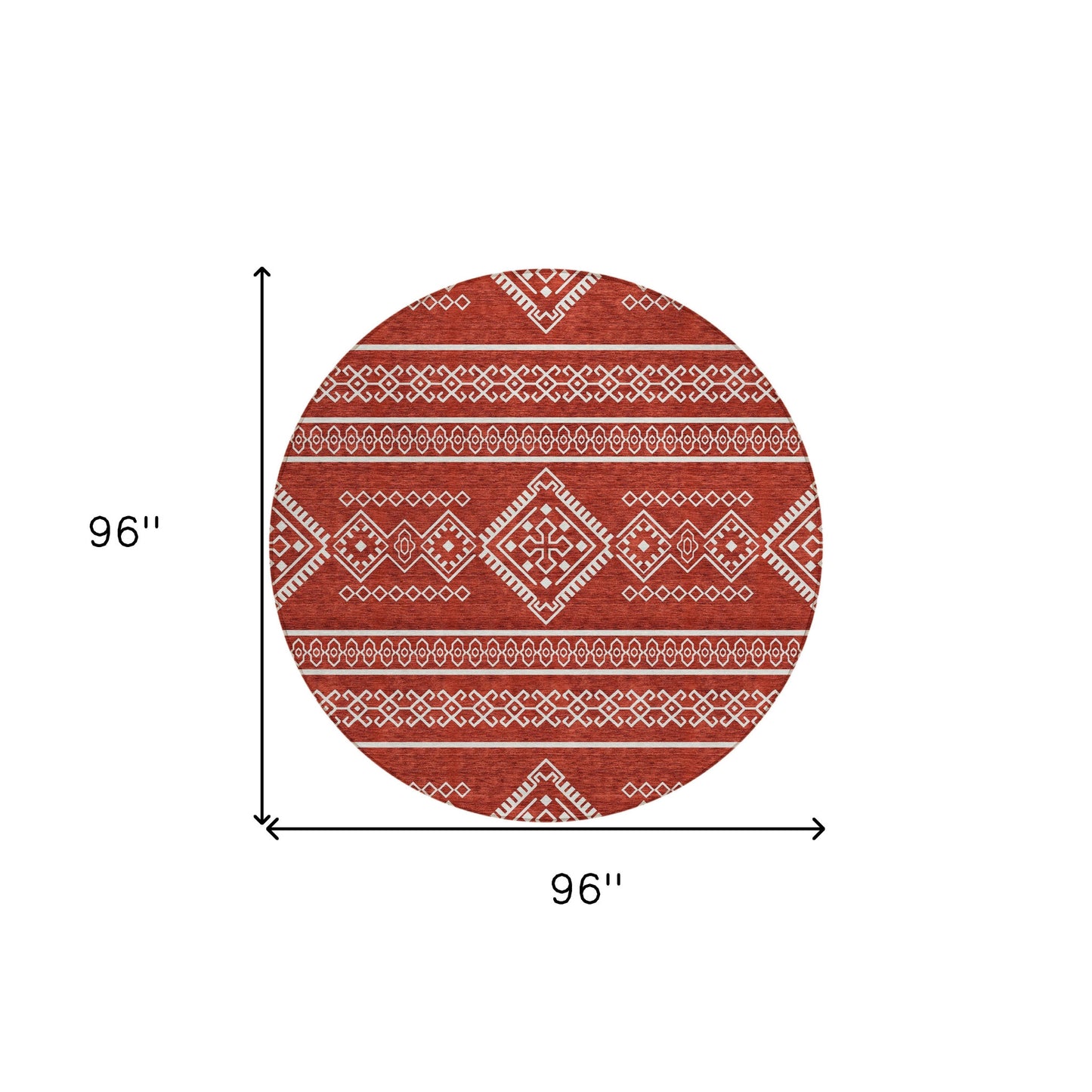 Tabselect Home Line 8' Red And Ivory Round Southwestern Washable Indoor Outdoor Area Rug