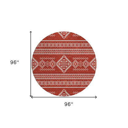 Tabselect Home Line 8' Red And Ivory Round Southwestern Washable Indoor Outdoor Area Rug