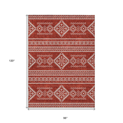 Tabselect Home Line 8' X 10' Red And Ivory Southwestern Washable Indoor Outdoor Area Rug