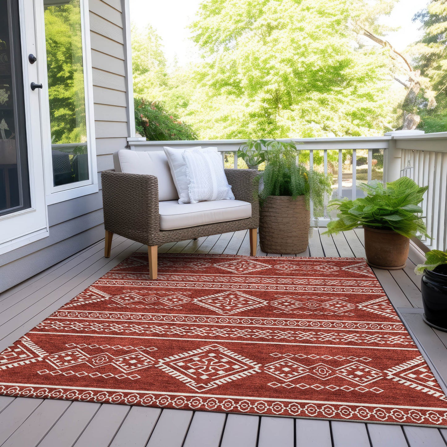 Tabselect Home Line 8' X 10' Red And Ivory Southwestern Washable Indoor Outdoor Area Rug