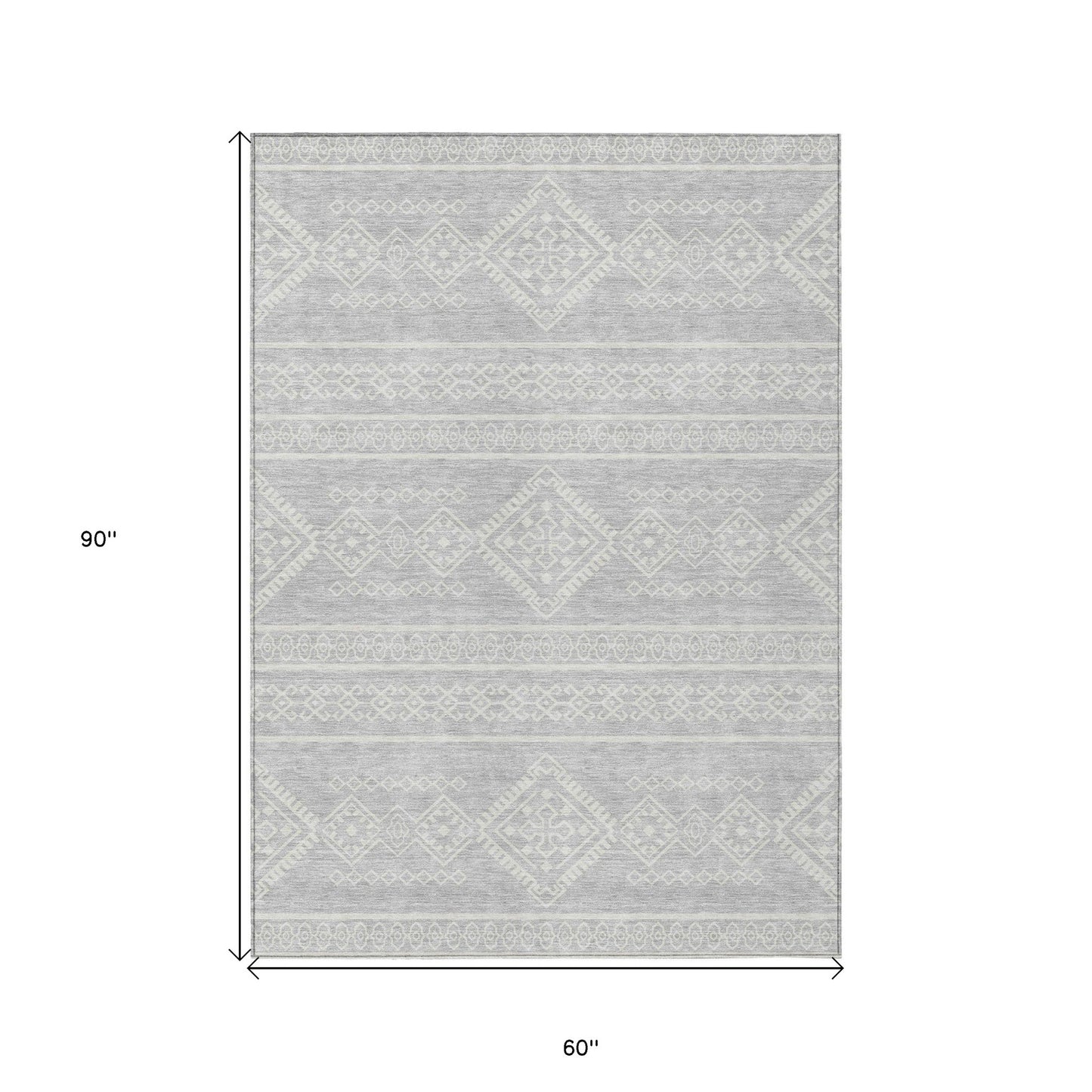 Tabselect Home Line 5' X 8' Silver And Ivory Southwestern Washable Indoor Outdoor Area Rug