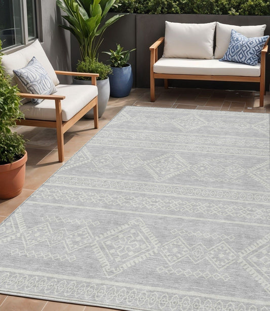 Tabselect Home Line 5' X 8' Silver And Ivory Southwestern Washable Indoor Outdoor Area Rug