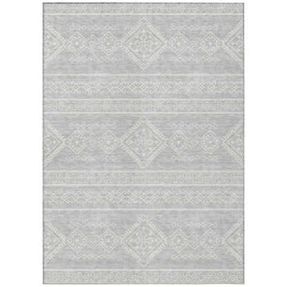 Tabselect Home Line 5' X 8' Silver And Ivory Southwestern Washable Indoor Outdoor Area Rug