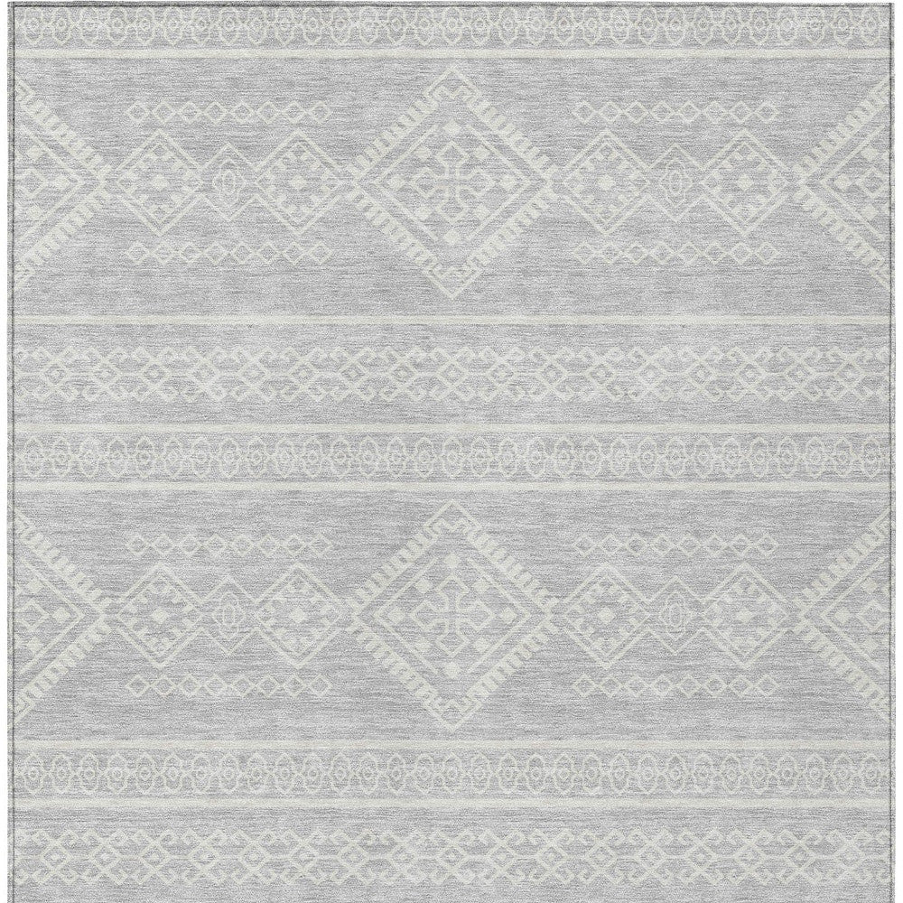 Tabselect Home Line 5' X 8' Silver And Ivory Southwestern Washable Indoor Outdoor Area Rug
