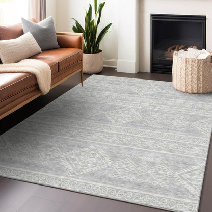 Tabselect Home Line 5' X 8' Silver And Ivory Southwestern Washable Indoor Outdoor Area Rug