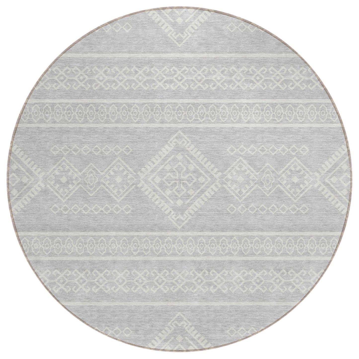 Tabselect Home Line 8' Silver And Ivory Round Southwestern Washable Indoor Outdoor Area Rug